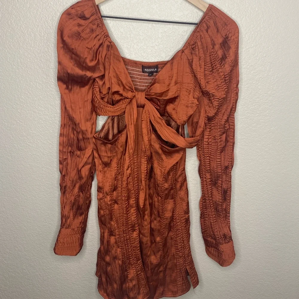 4Si3NNA Lorena Dress | Burnt Orange / Rust Long Sleeve Dress | Size Small - Picture 5 of 9